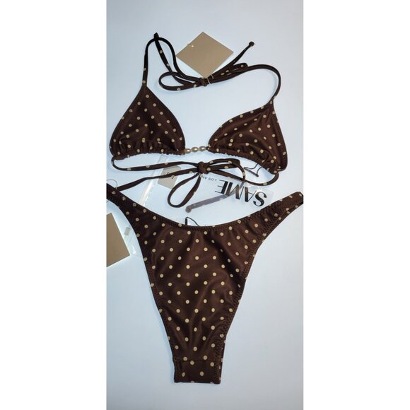SAME Los Angeles Swim Bikini SeT Beaded Triangle Top and Bottom Polka Dot 90 S - Picture 4 of 8